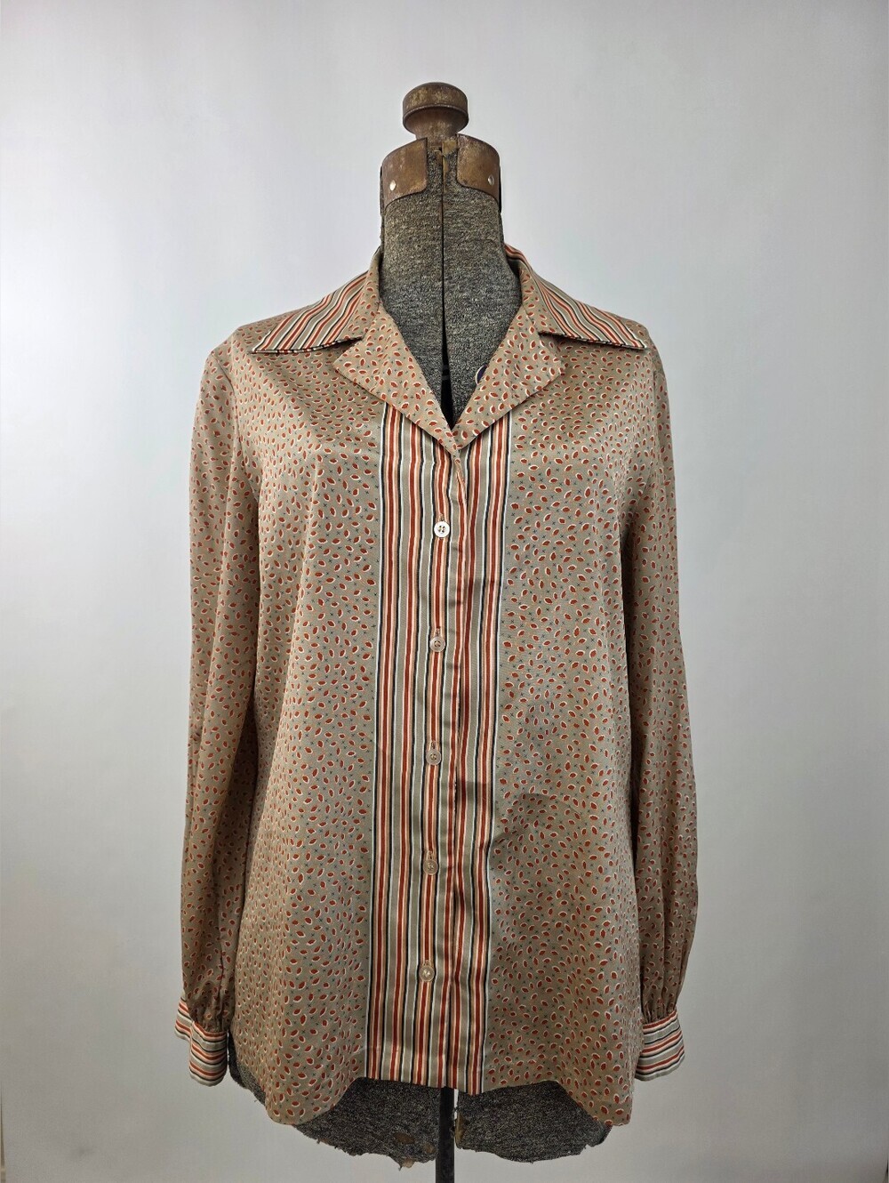 Lady Manhattan Vintage 70's Women's Paisley Striped Long Sleeve Buttondown 16